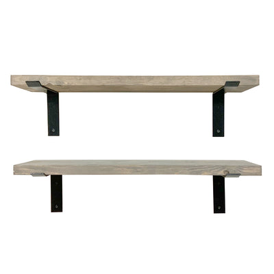 del Hutson Designs 36" Rustic Pine Wood Industrial Bracket Gray Wall Shelves