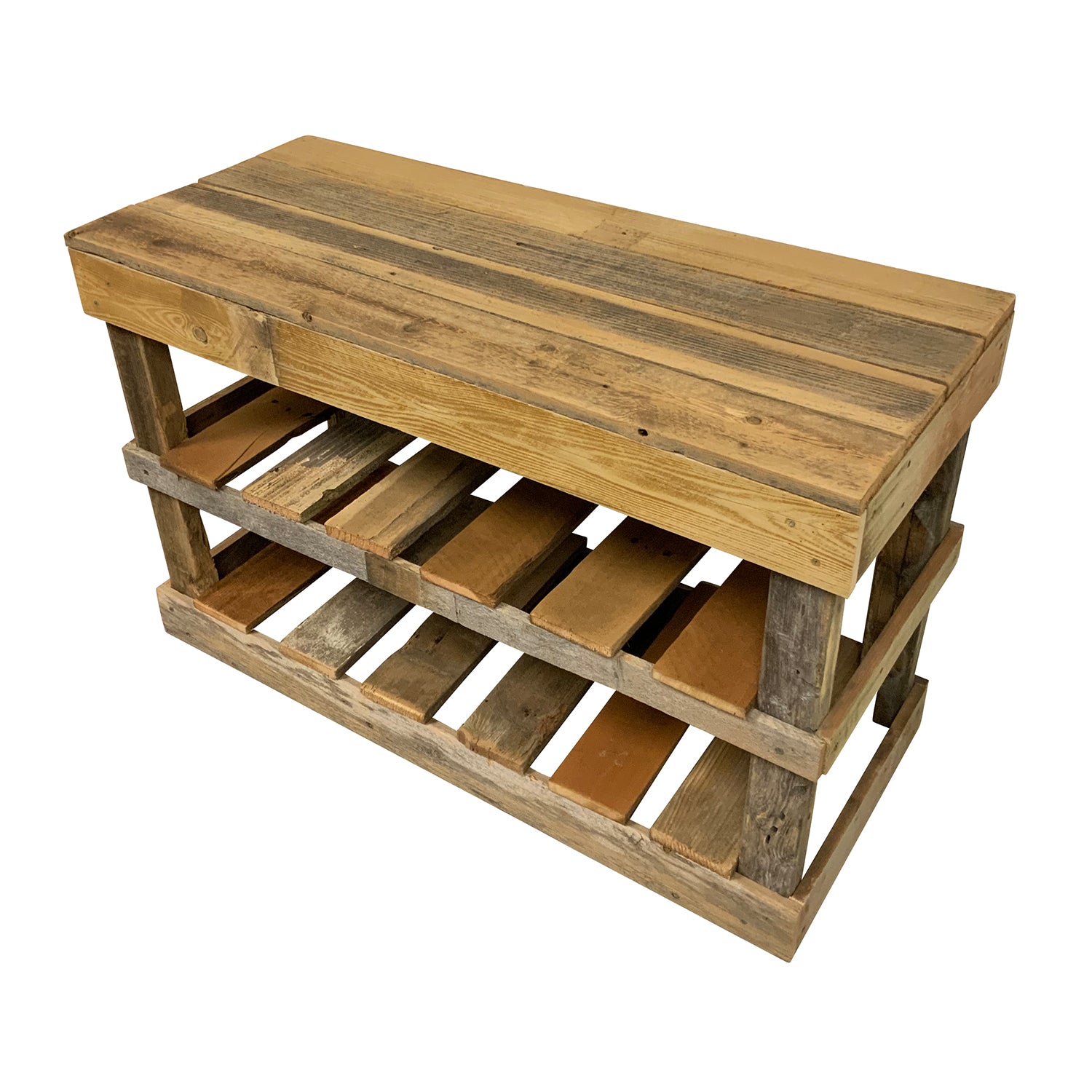 del Hutson Designs 39 Inch Rustic Chic Solid Barnwood Styled Shoe Rack, Natural
