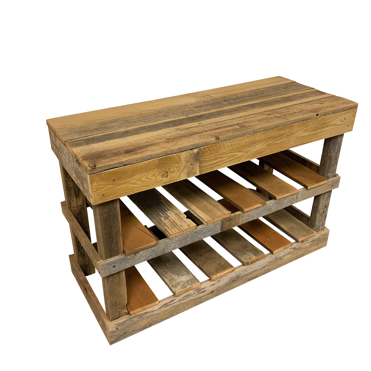 del Hutson Designs 39 Inch Rustic Chic Solid Barnwood Styled Shoe Rack, Natural