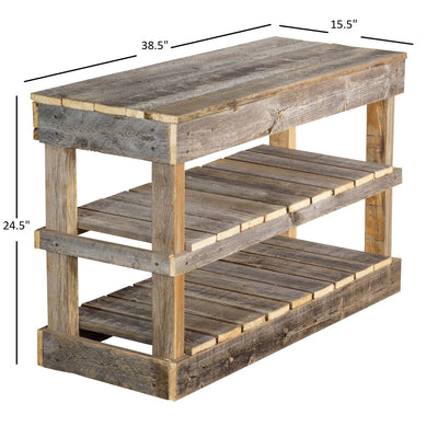 del Hutson Designs 39 Inch Rustic Chic Solid Barnwood Styled Shoe Rack, Natural