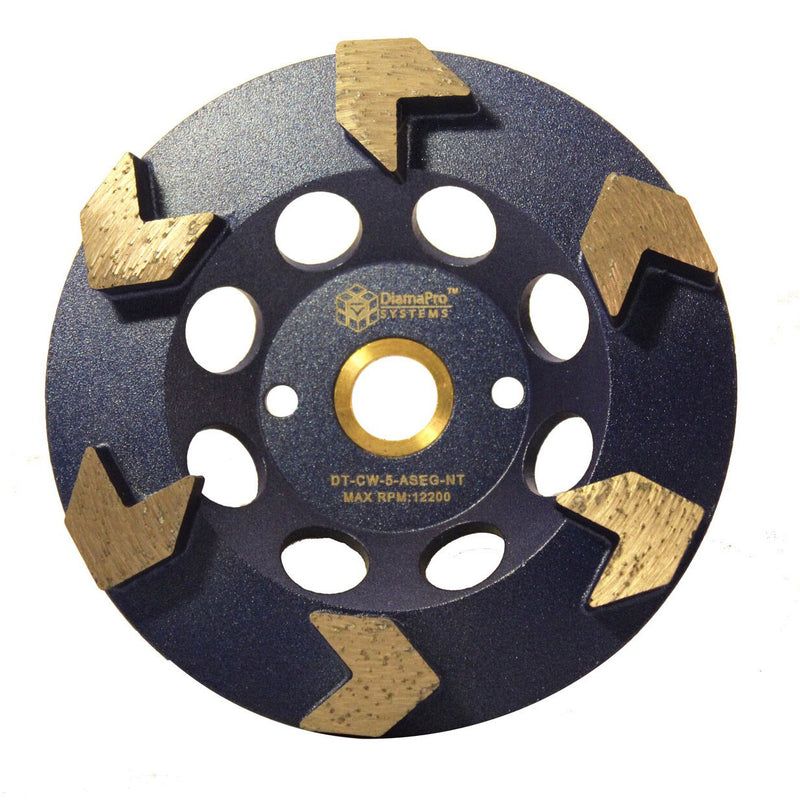 DiamaPro Systems Non Threaded 5 Inch 6 Arrow Segment Concrete Grinding Cup Wheel