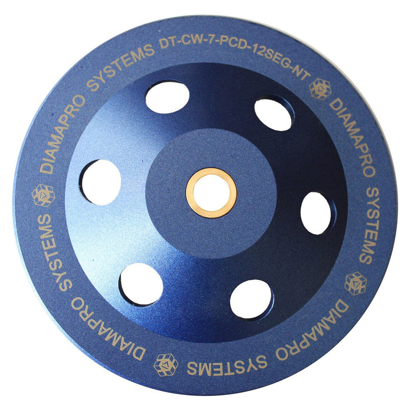 DiamaPro Systems Non Threaded 7 Inch 12 Segment 1/4 Round PCD Grinding Cup Wheel