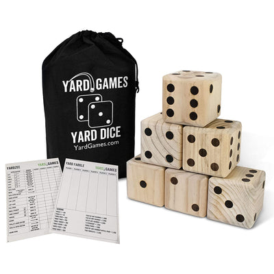 Yard Games Giant 3.5 Inch Wooden Dice Set with Scorecards & Case (Open Box)