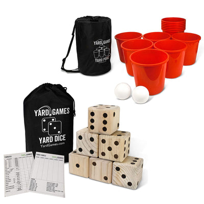 YardGames Giant Outdoor Wooden Dice Set Bundle with Pong Activity Party Set