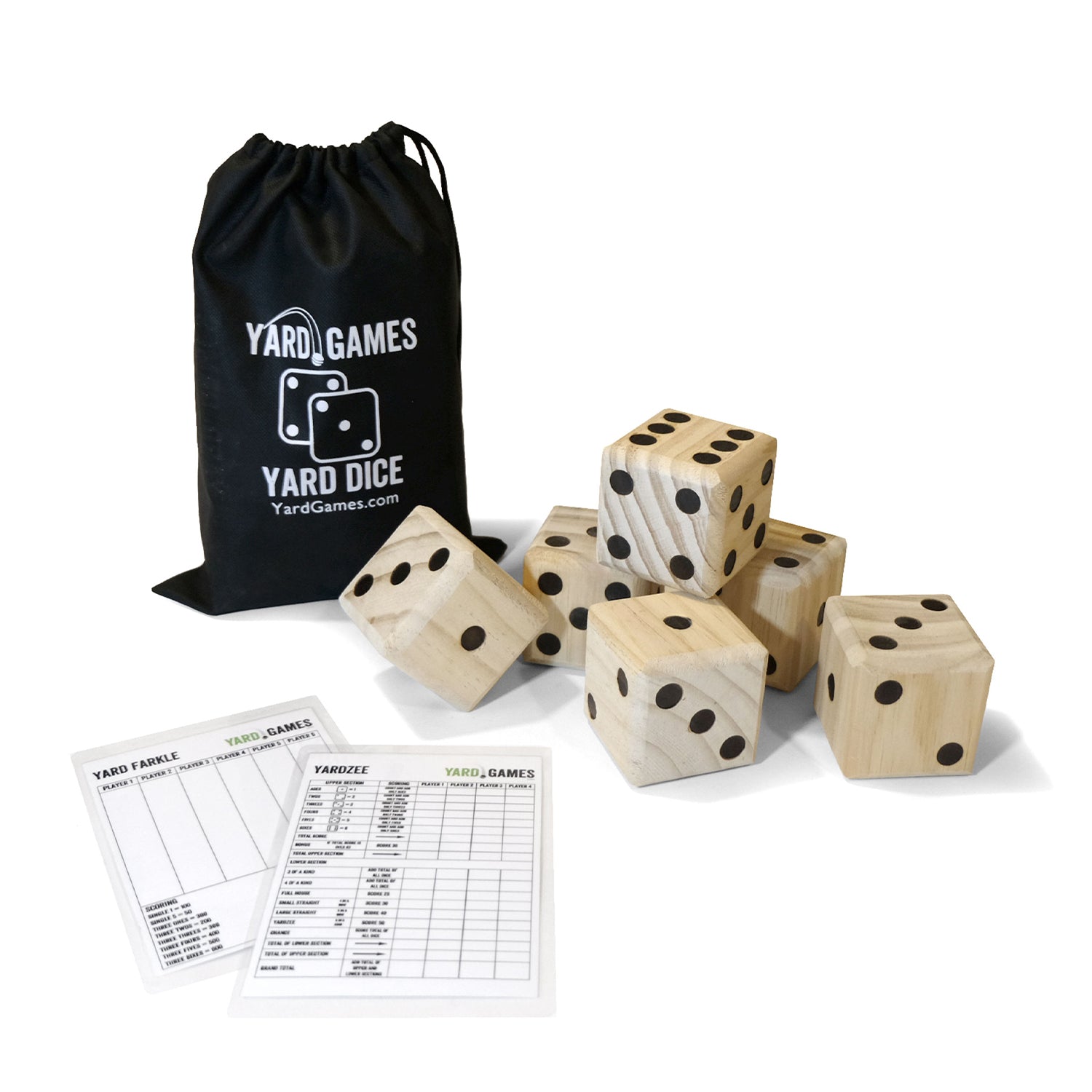 YardGames Giant Outdoor Indoor Wooden Dice Set w/ Scorecards & Case, 2.5 Inch - VMInnovations