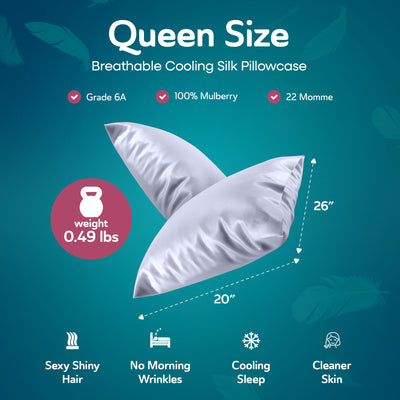 Sleepgram Queen Size Breathable Cooling Silk Pillowcase, Grey Stone (Open Box) - VMInnovations