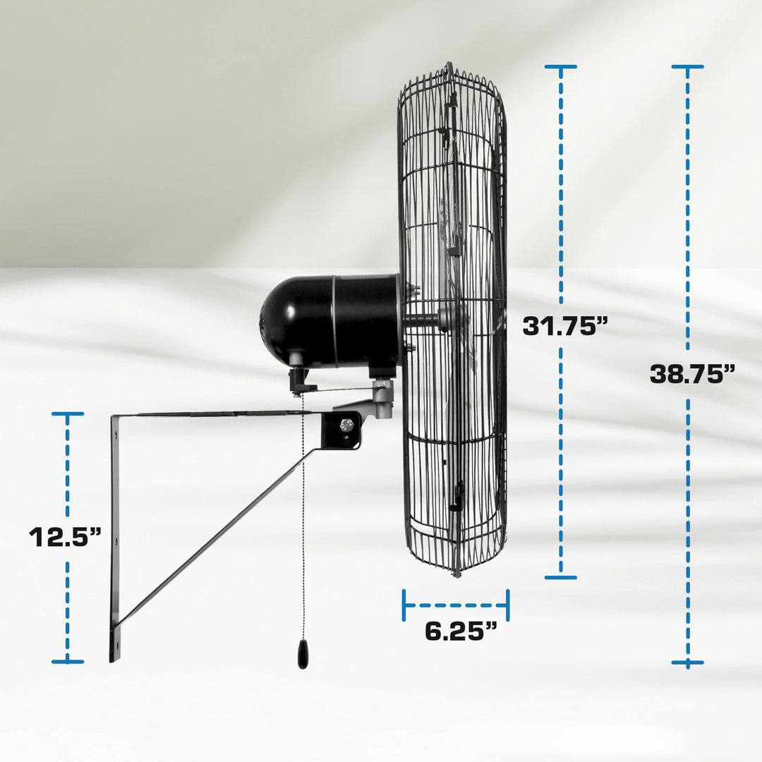 Hurricane 30 Inch Pro Grade Classic Oscillating Wall Mount Fan, Black (Used)