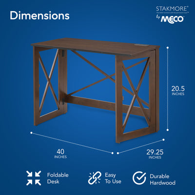 MECO Stakmore Stylish Versatile Folding Desk with Built In Outlets, Espresso