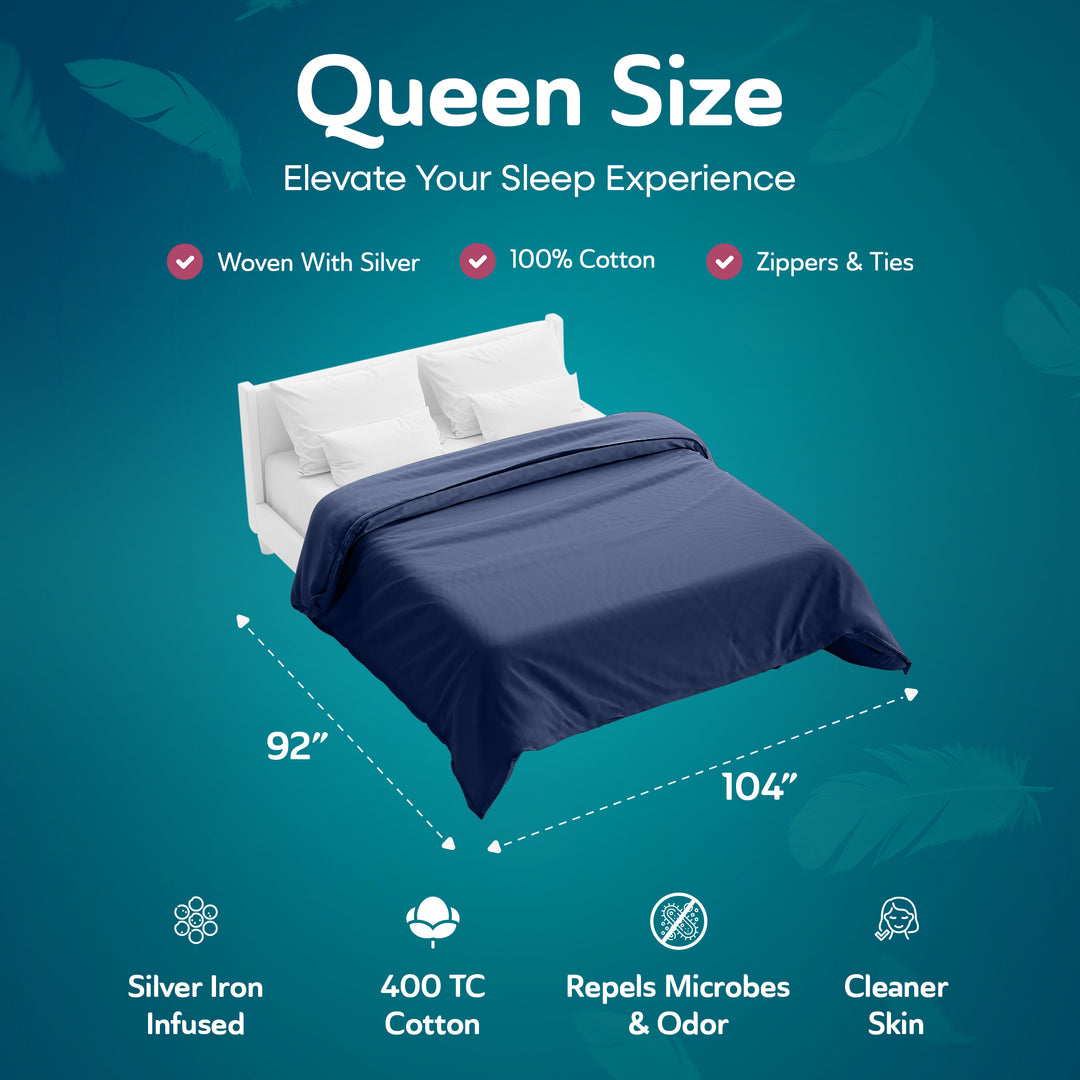 Sleepgram Supima 400 Thread Count Cotton Duvet Cover and Travel Bag, Queen, Blue