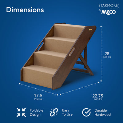 MECO Foldable Pet Steps w/Hardwood Construction, Espresso w/Brown Felt (Used)
