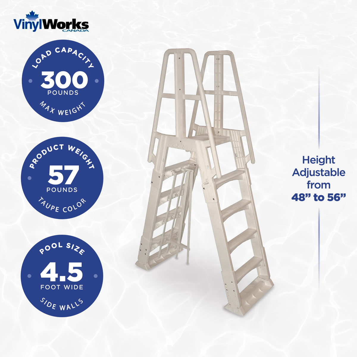 Vinyl Works A Frame Above Ground Pool Ladder Steps w/ Slide Lock Barrier, Taupe