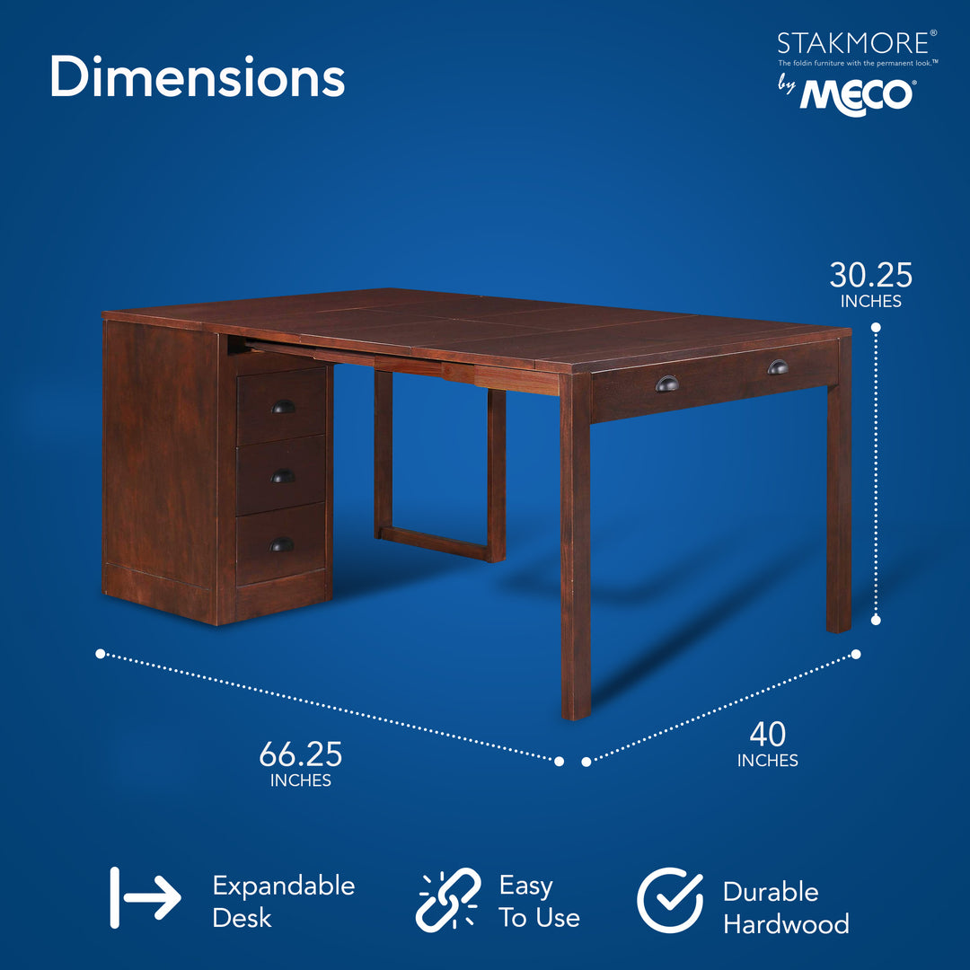 MECO Stakmore Wooden Made Expandable Desk with Ottoman and 3 Functioning Drawers