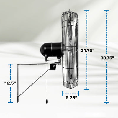 Hurricane 30' Pro Commercial Grade Oscillating Wall Mount Fan, Black (Damaged)