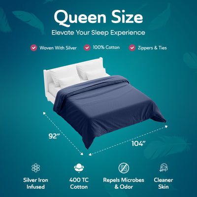 Sleepgram Supima 400 Thread Count Cotton Duvet Cover and Travel Bag, Queen, Blue