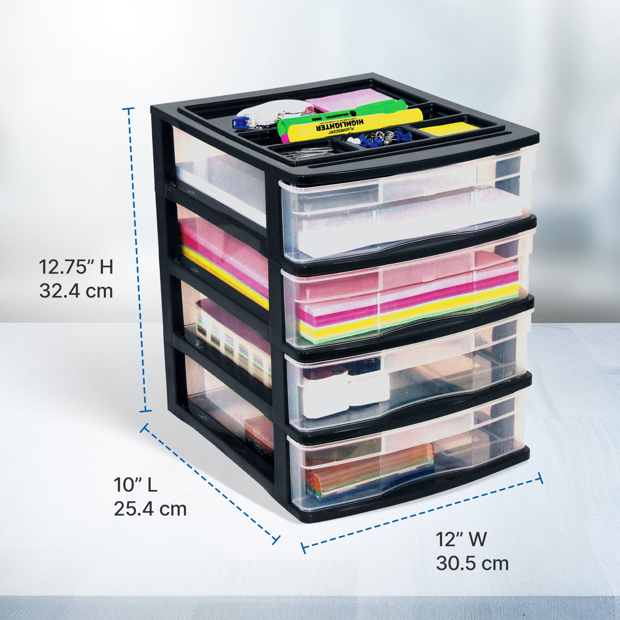 Gracious Living 4 Drawer Desktop Countertop Storage w/Organizer, Black (2 Pack)