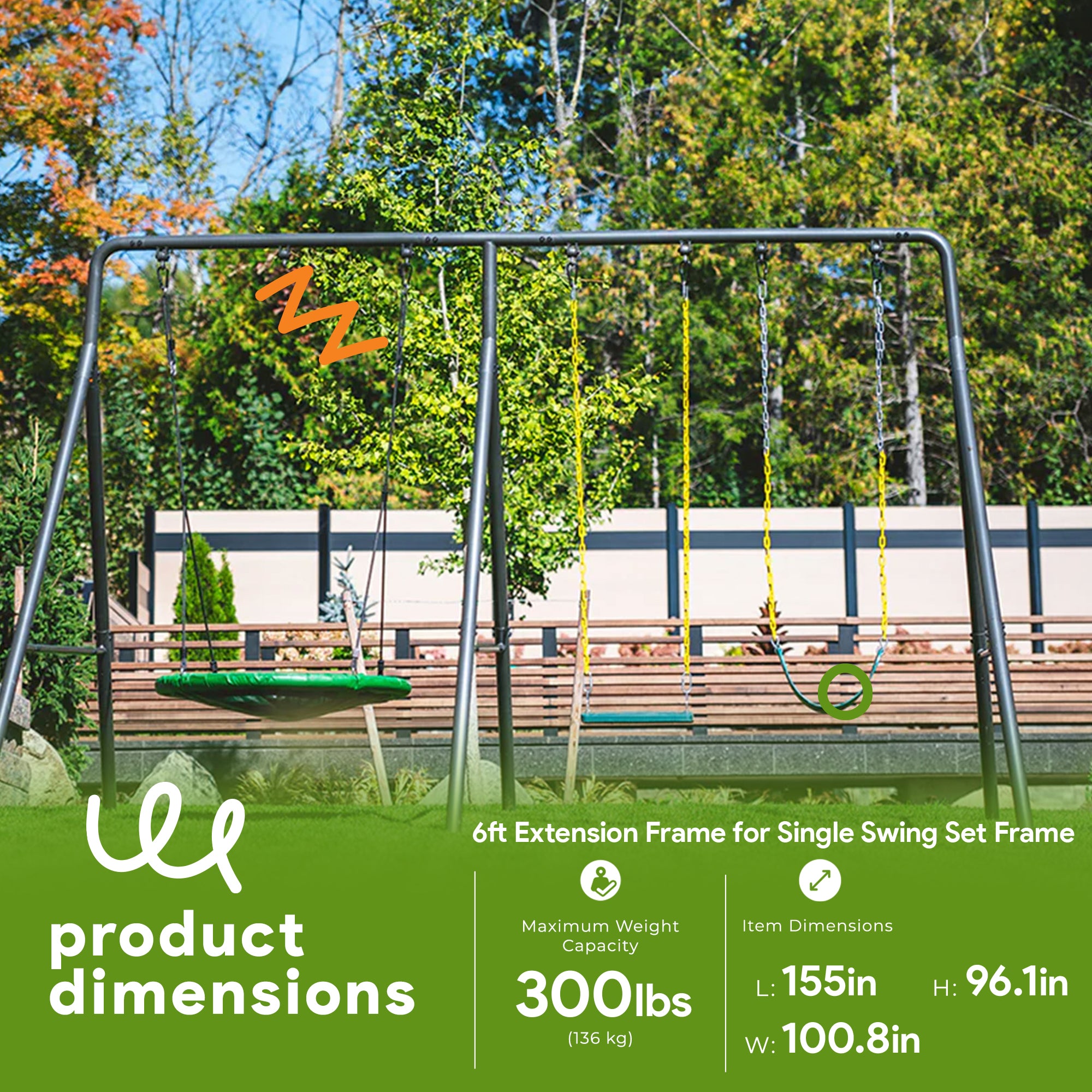 gobaplay Outdoor Adventure Swing Set with Single Frame & 6' Extension Attachment - VMInnovations