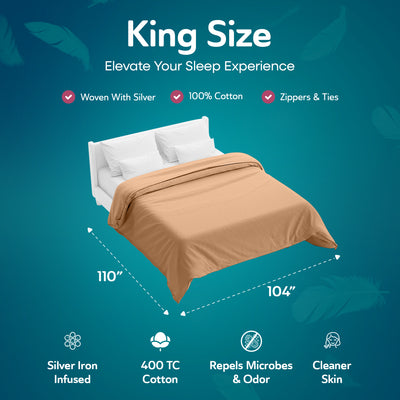 Sleepgram Supima 400 Thread Count Cotton Duvet Cover with Travel Bag, King, Sand - VMInnovations