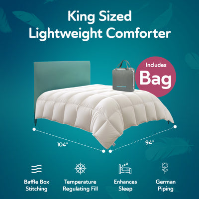 Sleepgram King Sized Lightweight Embroidered Cotton Comforter, White (Used)