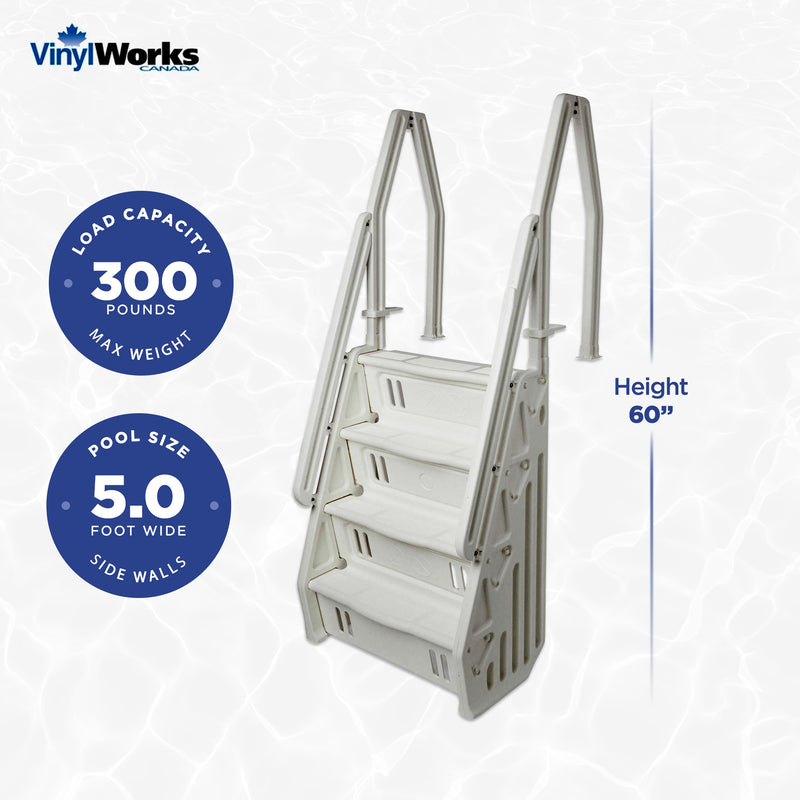 Vinyl Works Adjustable 32 Inch In-Pool Step Ladder for Above Ground Pools, White