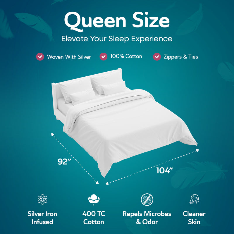 Sleepgram Supima 400 Thread Count Cotton Duvet Cover w/Bag, Queen, White (Used)