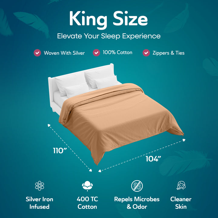 Sleepgram Supima 400 Thread Count Cotton Duvet Cover with Travel Bag, King, Sand - VMInnovations