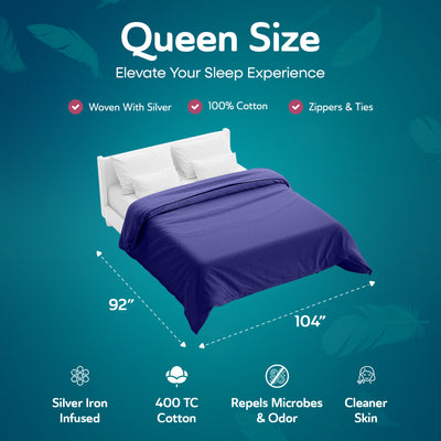 Sleepgram Supima 400 Thread Count Cotton Duvet Cover w/Travel Bag, Queen, Violet - VMInnovations
