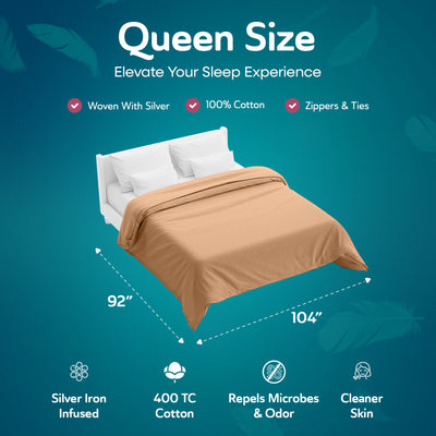 Sleepgram Supima 400 Thread Cotton Duvet Cover and Bag, Queen, Sand (Open Box)