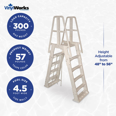 Vinyl Works A Frame Above Ground Pool Ladder Steps w/ Slide Lock Barrier, Taupe - VMInnovations