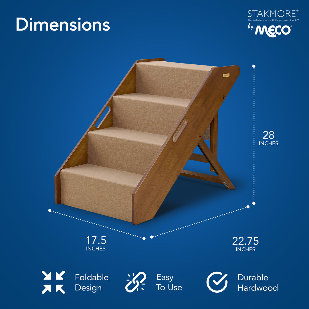 MECO Stakmore Foldable Pet Steps with Solid Construction, Brown Felt (Open Box) - VMInnovations