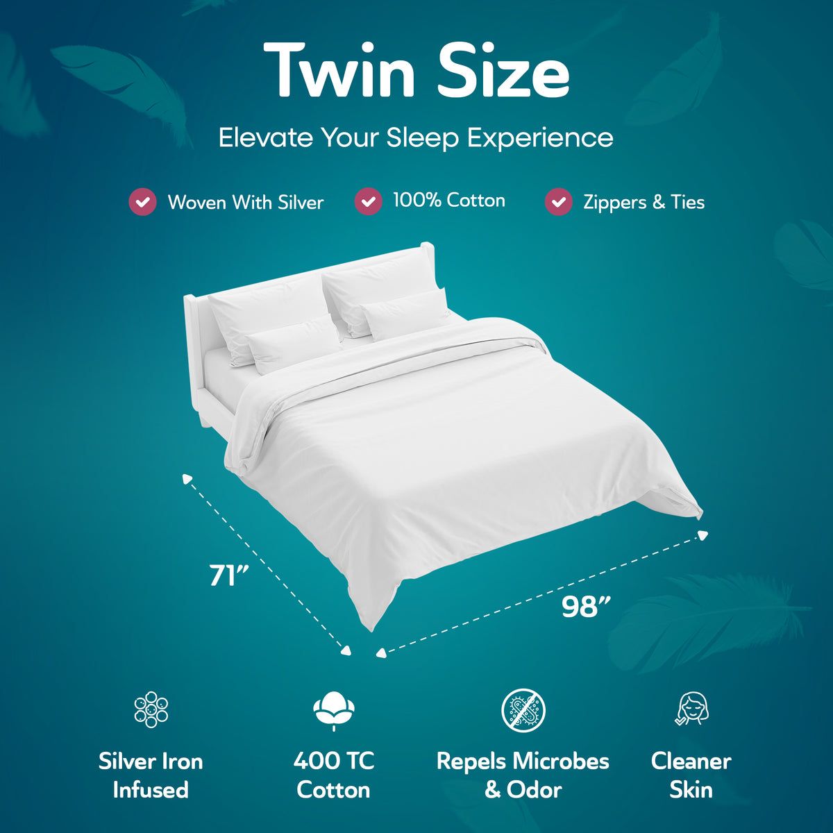Sleepgram 400 Thread Count Cotton Duvet Cover & Travel Bag, Twin,White(Open Box) - VMInnovations