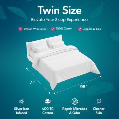 Sleepgram 400 Thread Count Cotton Duvet Cover & Travel Bag, Twin,White(Open Box) - VMInnovations