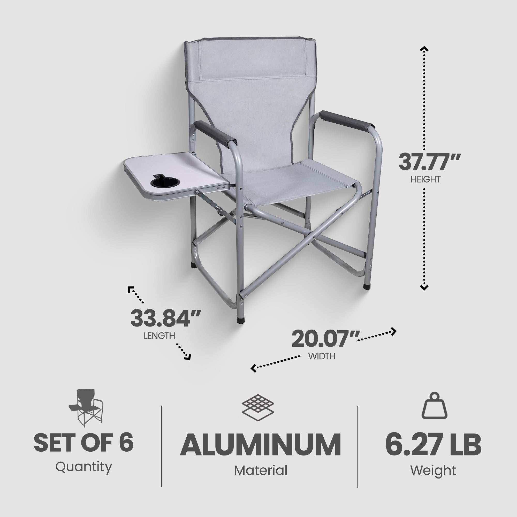 Four Seasons Courtyard Polyester Director's Chair with Side Table, Gray (6 Pack) - VMInnovations