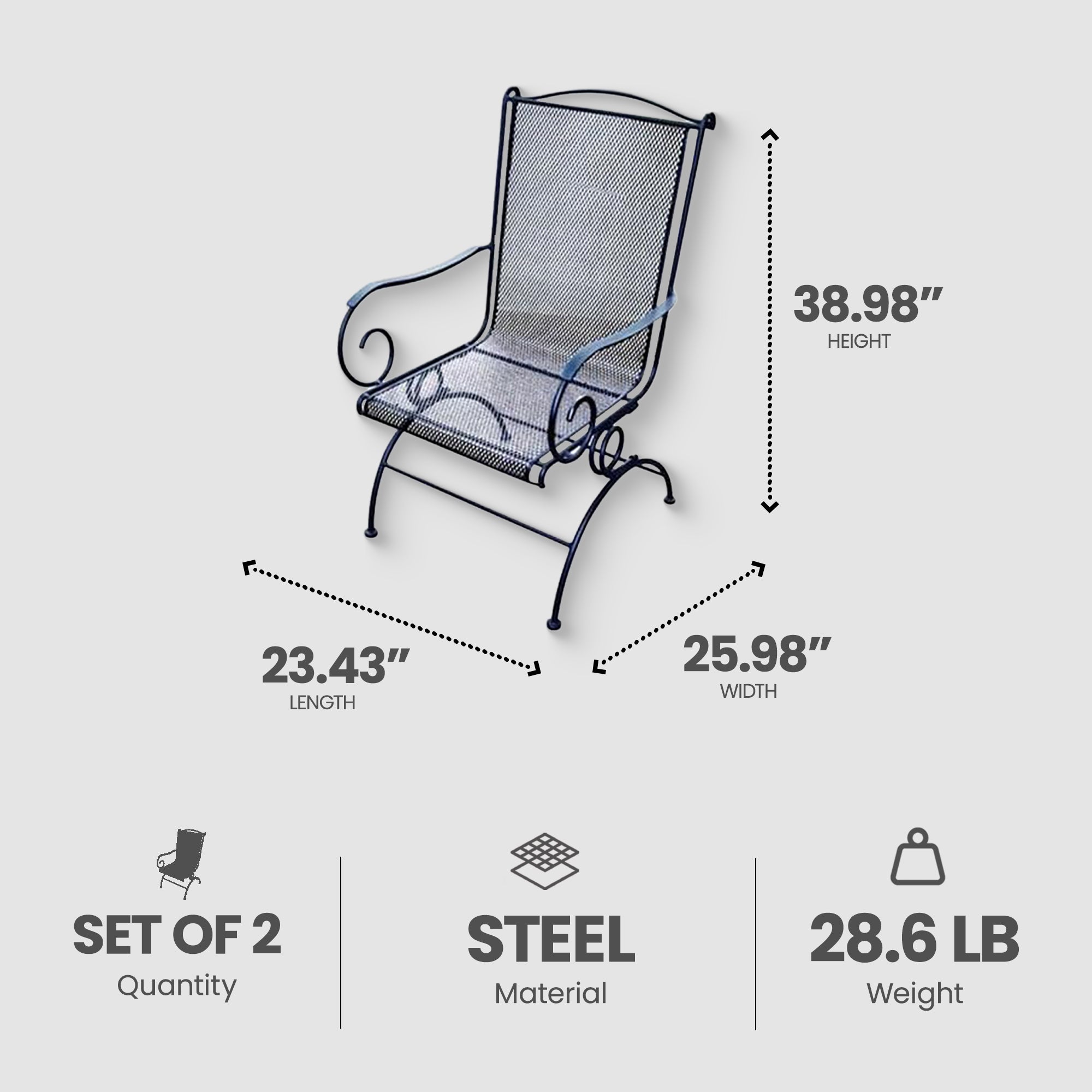 Woodard Uptown Outdoor Patio Steel Mesh Coil Spring Rocker Chair, Black, 2 Pack