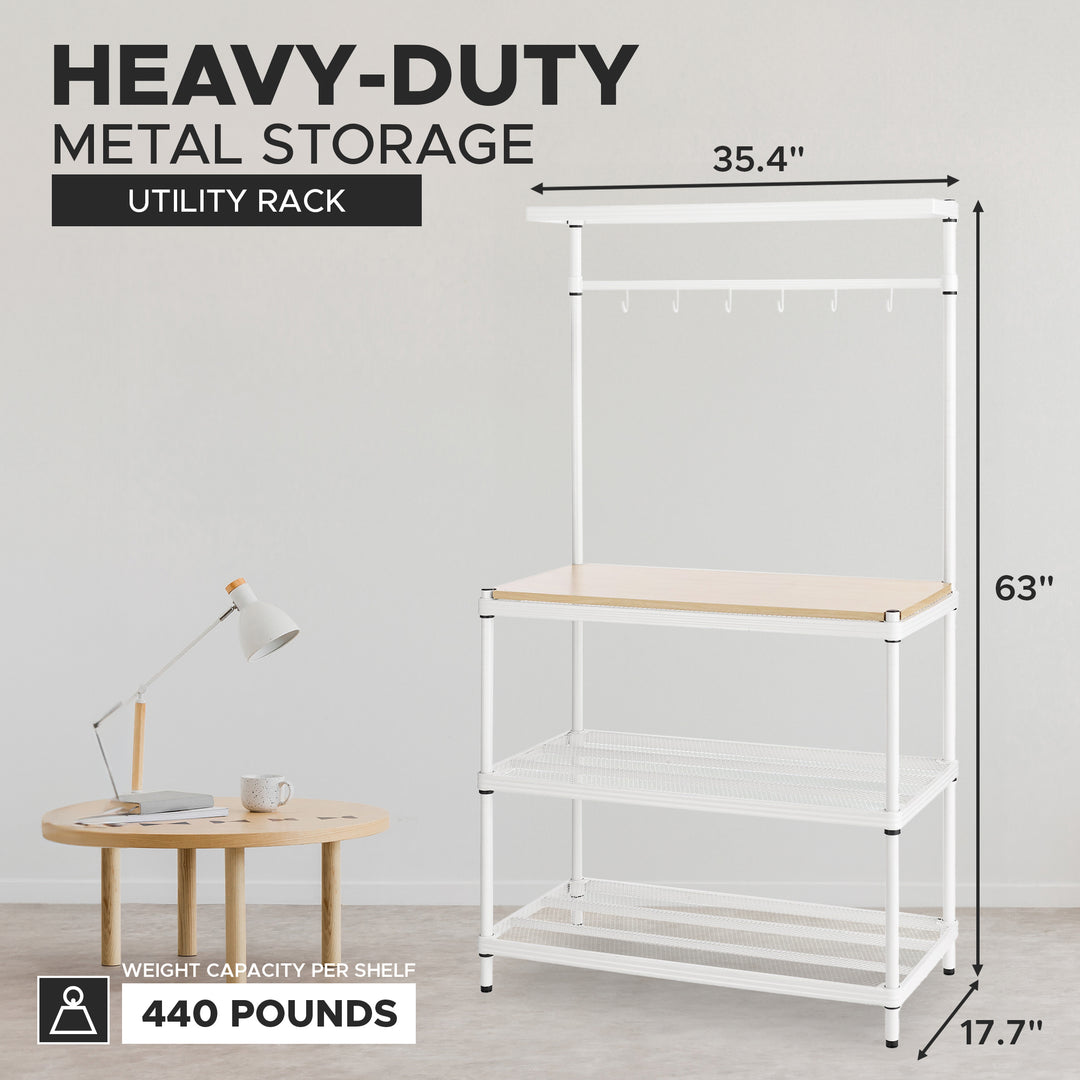 Design Ideas Metal Storage Utility Wood Top Shelving Unit Rack, White (Open Box)