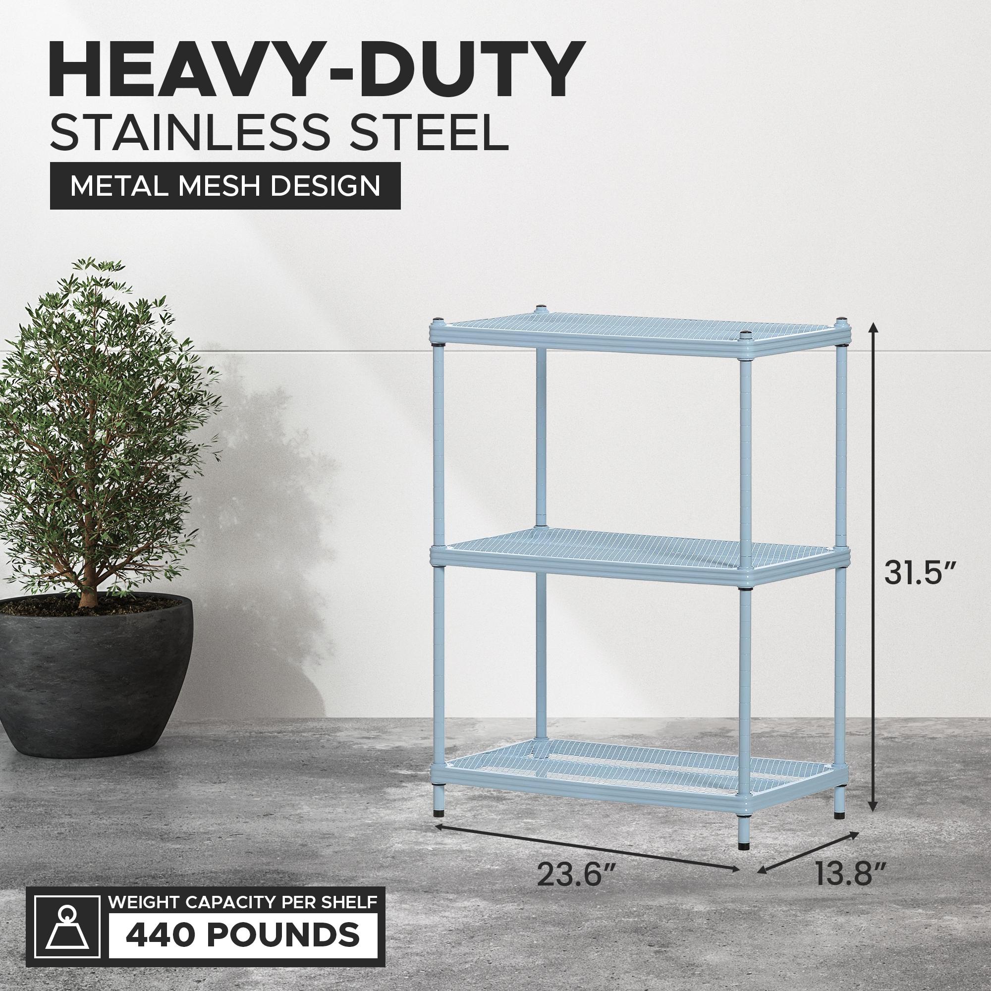 Design Ideas 3 Tier Full-Size Metal Storage Shelving Unit Rack, Blue (Used) - VMInnovations