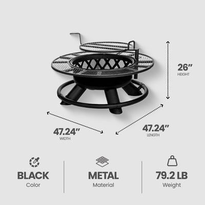 Four Seasons Courtyard 47 Inch Ranch Deep Bowl Fire Pit w/Grill & Safety Ring