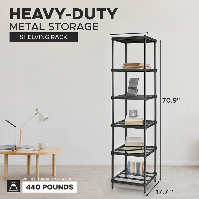 Design Ideas MeshWorks 6 Tier Tower Metal Storage Shelving Rack, Black(Open Box)