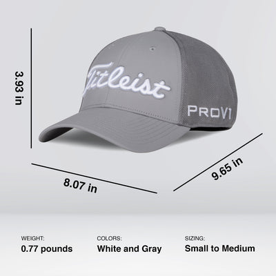Titleist Tour Sports Small to Medium Mesh Standard Curve Bill Golf Cap Hat, Gray - VMInnovations