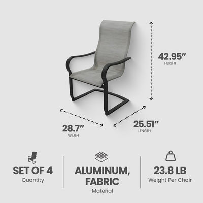 Four Seasons Courtyard Palermo C-Spring Sling Fabric Outdoor Chair, Gray, 4 Pack - VMInnovations