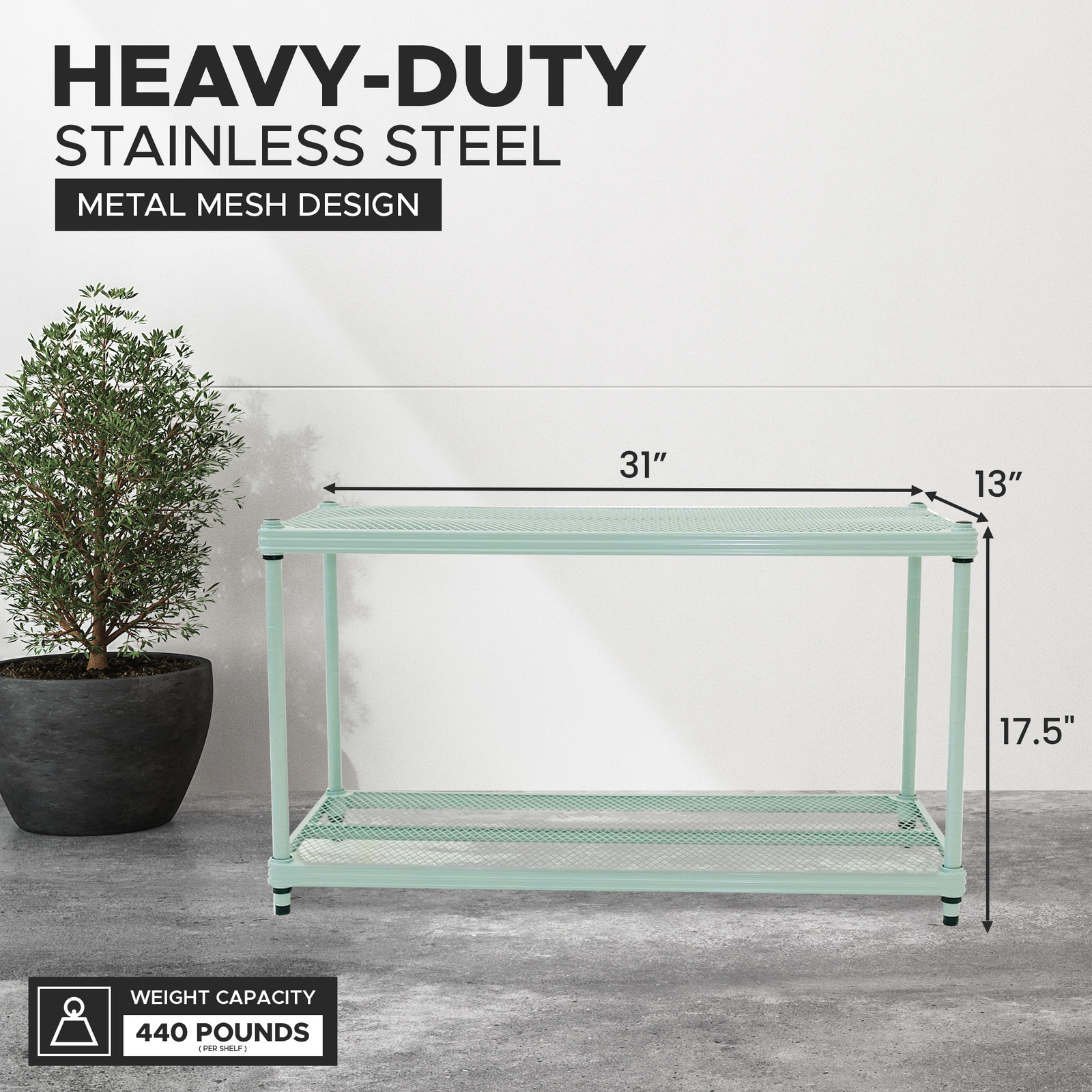 Design Ideas 2 Tier Full Size Metal Storage Shelving Unit, Sage Green (Open Box) - VMInnovations