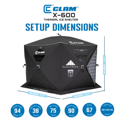 Clam Thermal Shelter 6 Person Insulated Fishing Hub Tent X-600, Black (Open Box) - VMInnovations
