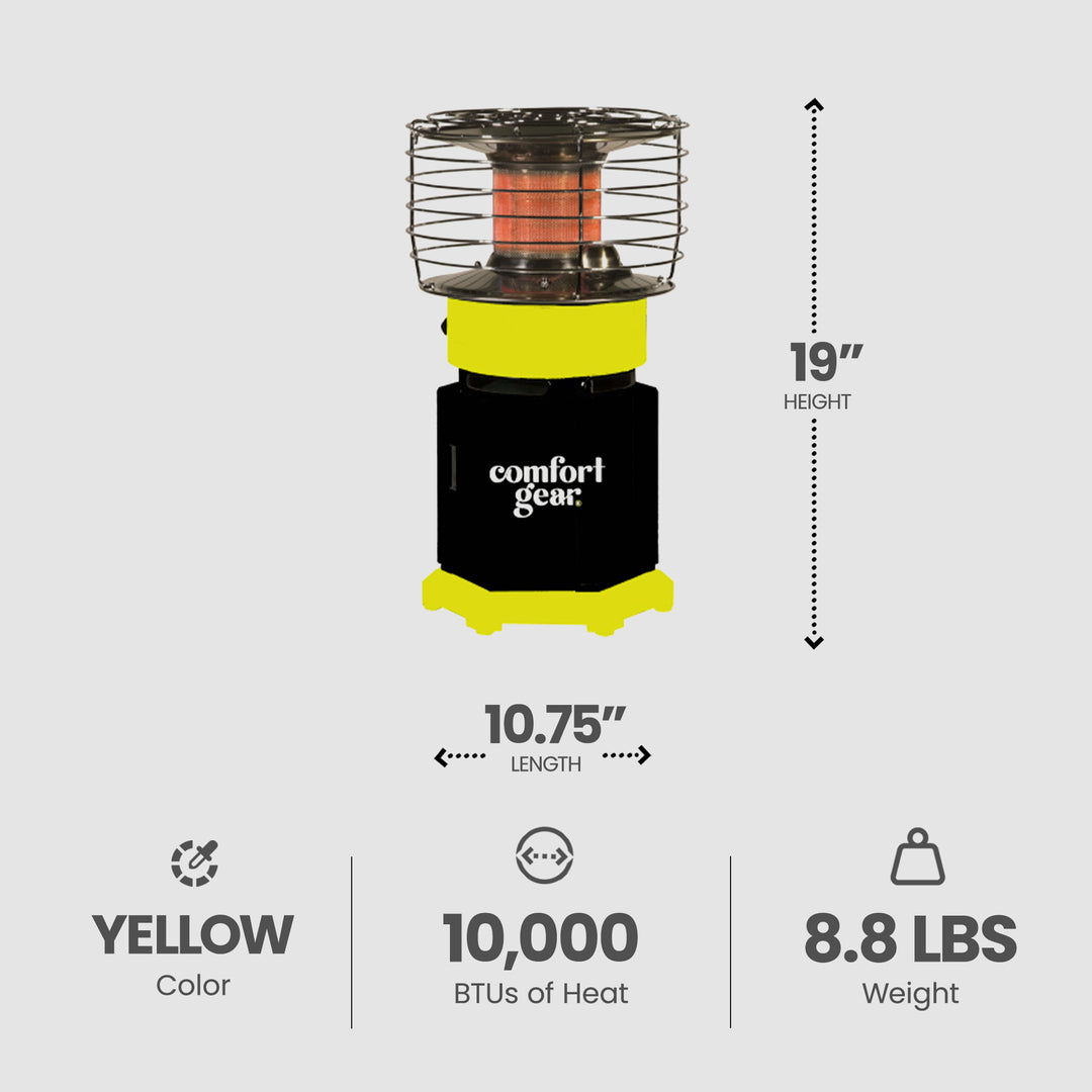 Comfort Gear Portable 360 Degree Propane Heater, 7500 to 10000 BTU, 1 lb LP Tank - VMInnovations