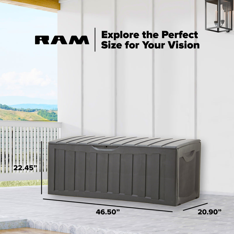 Ram Quality Products Plastic 90 Gal Indoor Outdoor Locking Cushion Box (Used)