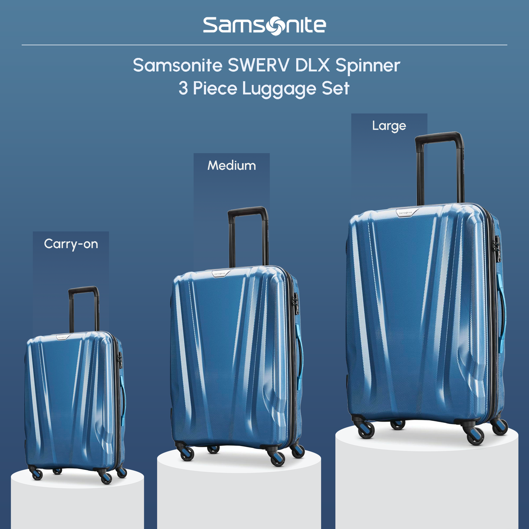 Samsonite DLX Spinner 3pc Carry-On, Medium & Large Luggage Set, Lagoon(Open Box) - VMInnovations