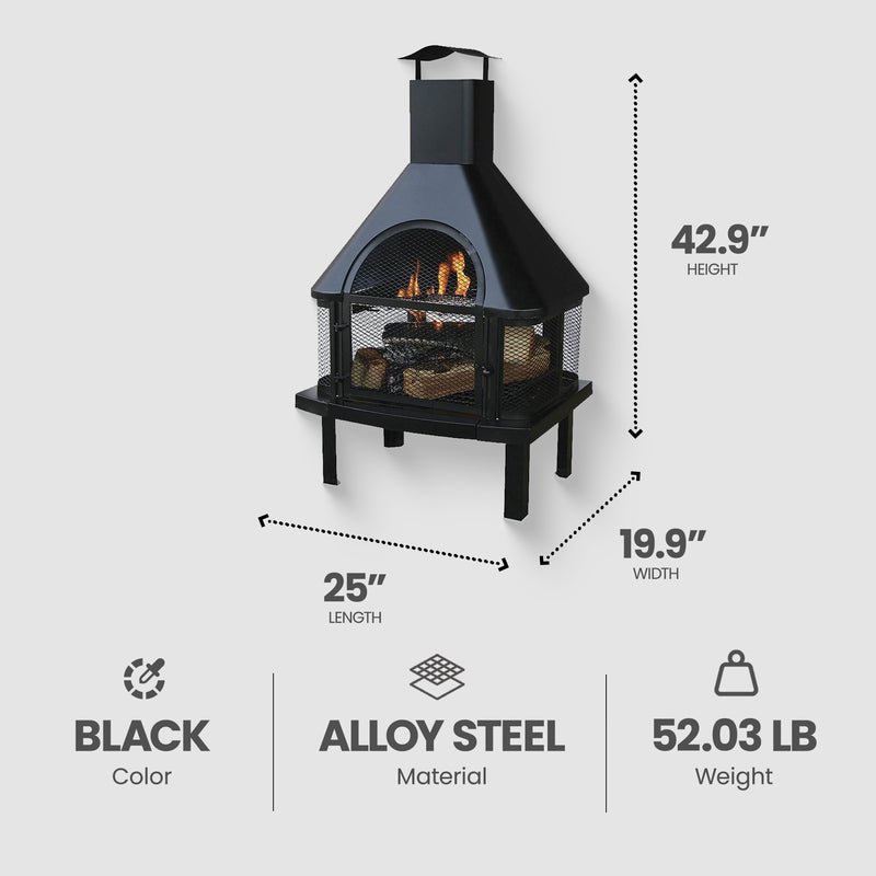 Four Seasons Courtyard Wood Burning Fireplace Outdoor Chimney Fire Bowl, Black