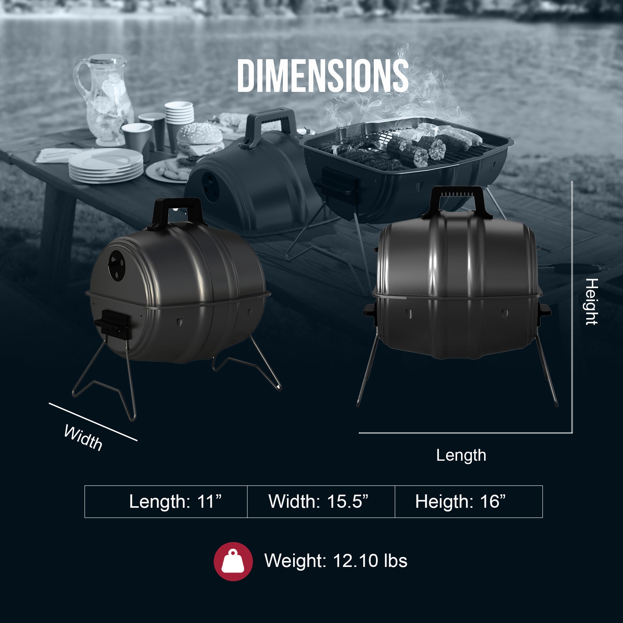 Americana Grills Keg A Que Charcoal BBQ Portable Grill, 186 Square In (Open Box) - VMInnovations