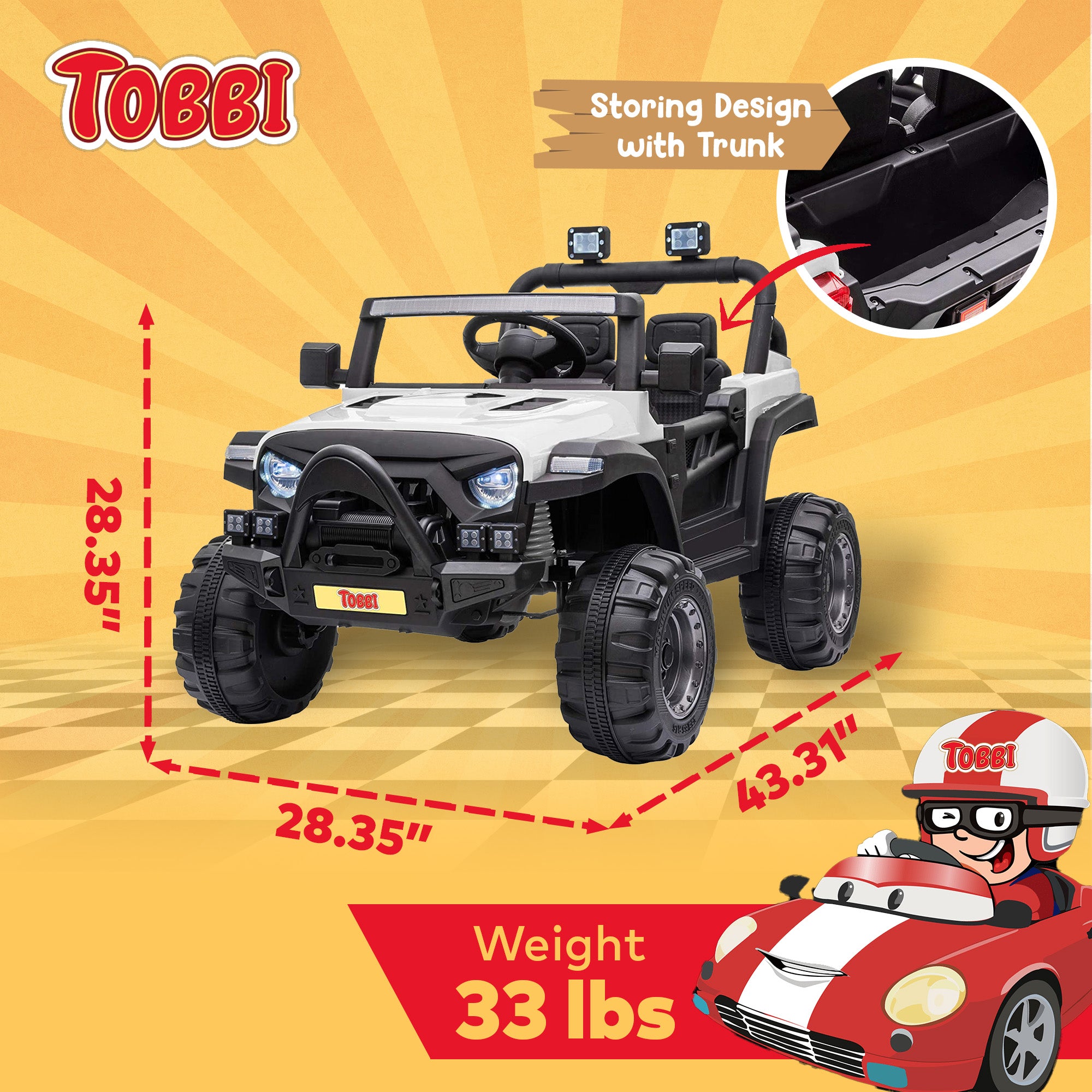 TOBBI 12V Electric Remote Kids Toy Fun Vehicle Ride On Truck, White (For Parts) - VMInnovations