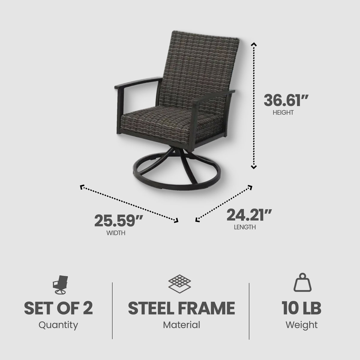 Four Seasons Courtyard Nantucket Woven Swivel Rocker with Steel Frame (2 Pack) - VMInnovations