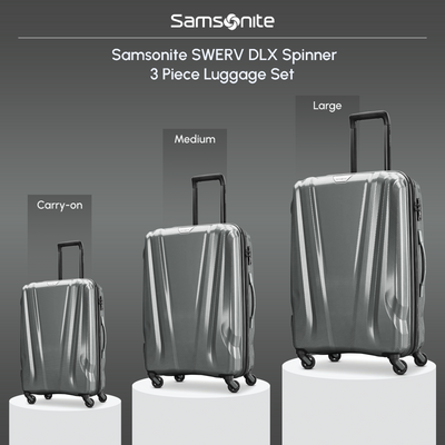 Samsonite SWERV DLX Spinner 3 Piece Carry-On, Medium & Large Luggage Set, Silver