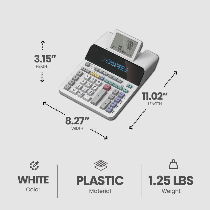 Sharp EL-1901 Digital Paperless Printing Calculator with 12 Digit Display, White - VMInnovations